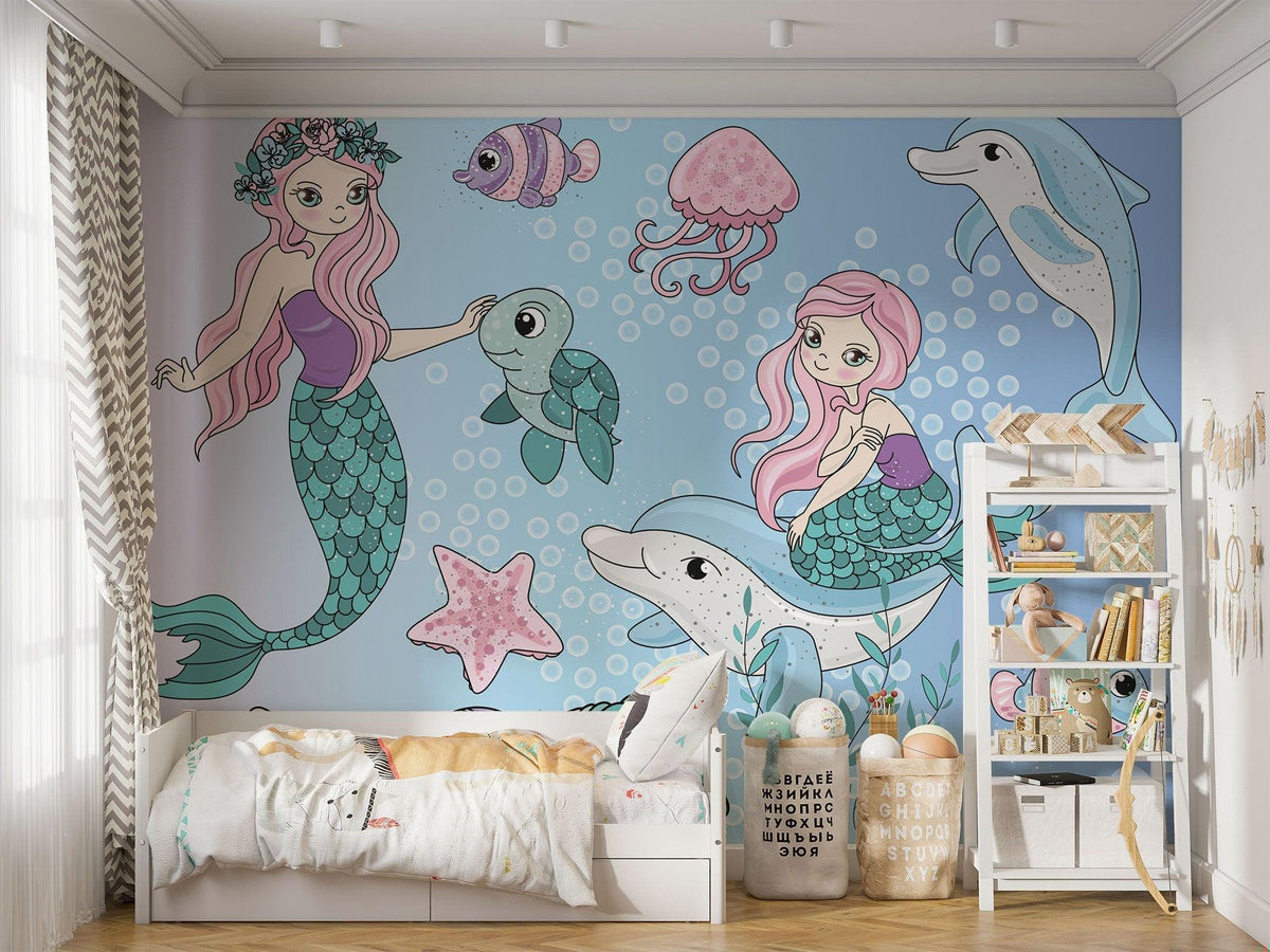 Mermaid Mural Wallpaper | Underwater Fantasy with Dolphins