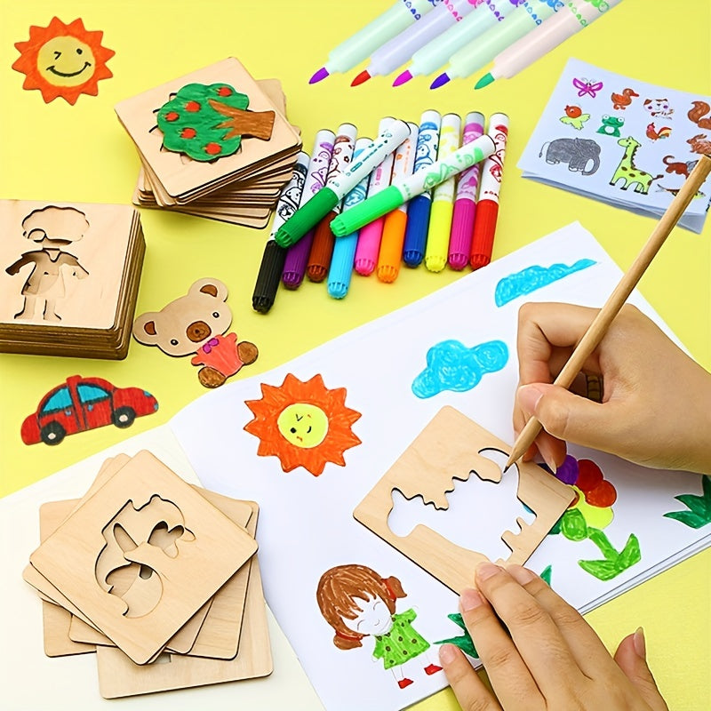 Montessori Drawing Templates  Wooden Educational Art Set - Detailed view
