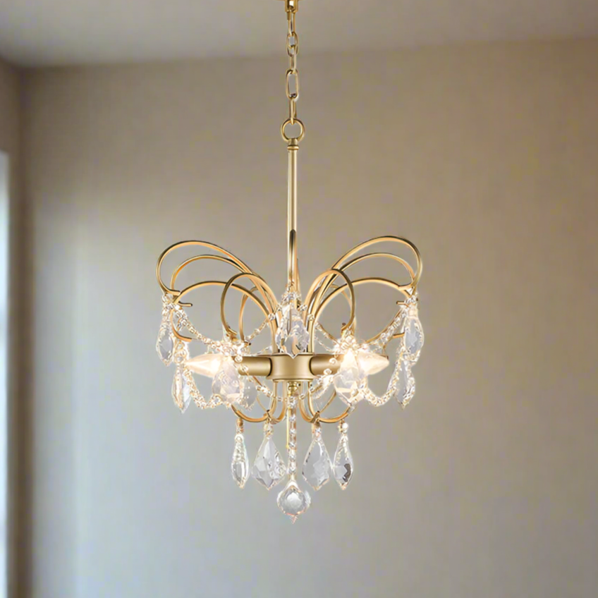 Crystal Chandelier Brass Butterfly Design - Detailed view