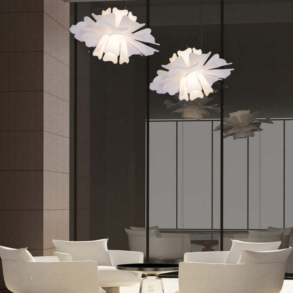 Modern Floral Pendant Light White Acrylic Petal Design - Detailed view