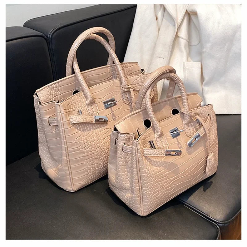 Stone Texture Leather Tote  Crocodile Pattern Dual-Size Design - Detailed view