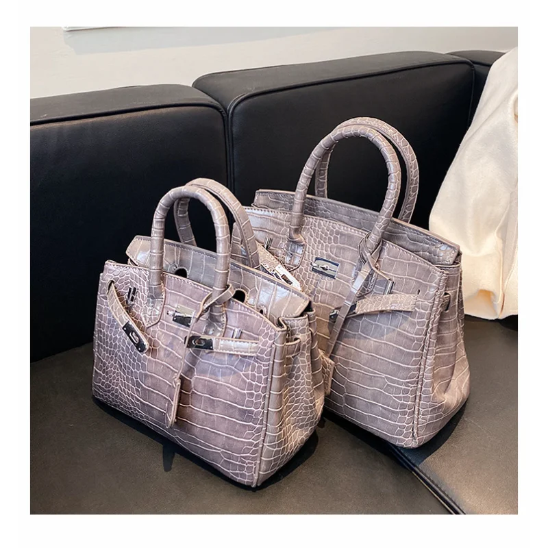 Stone Texture Leather Tote  Crocodile Pattern Dual-Size Design - Product example