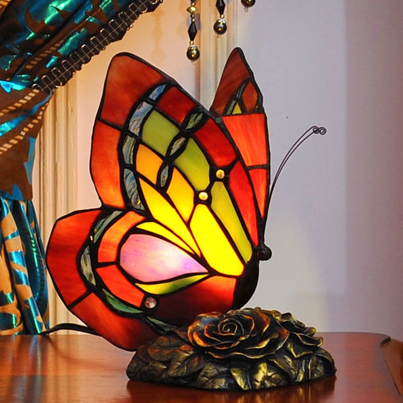 Tiffany Style Table Lamp Butterfly Stained Glass Design - Product showcase