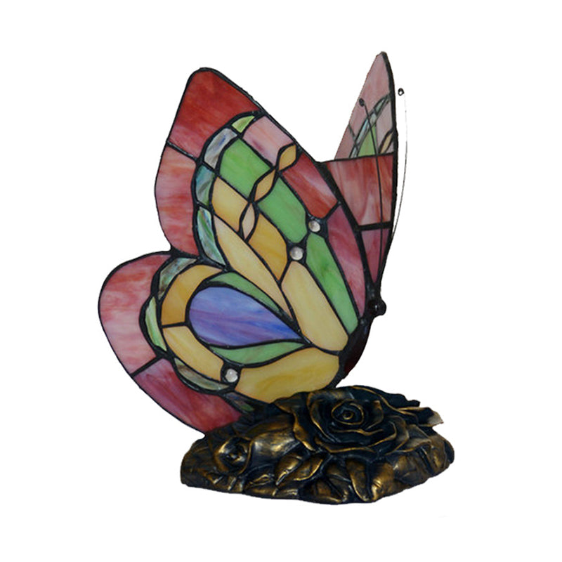 Tiffany Style Table Lamp Butterfly Stained Glass Design - Detailed view