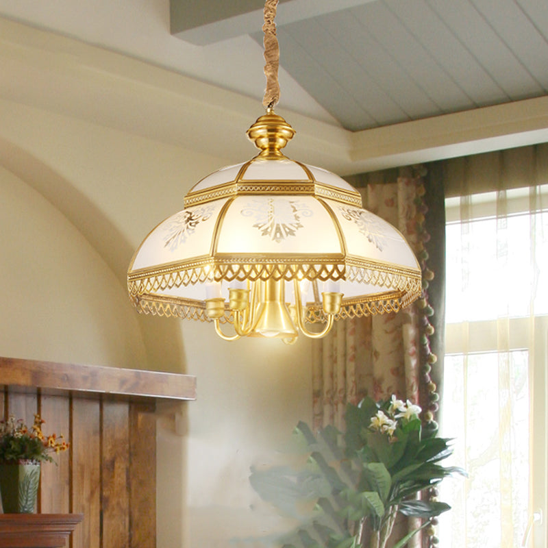 Vintage Brass Pendant Light  Frosted Glass Dome Design - Detailed view