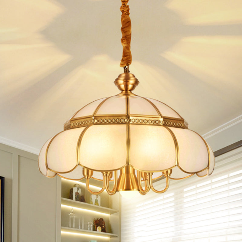 Vintage Brass Pendant Light  Frosted Glass Dome Design - Product showcase