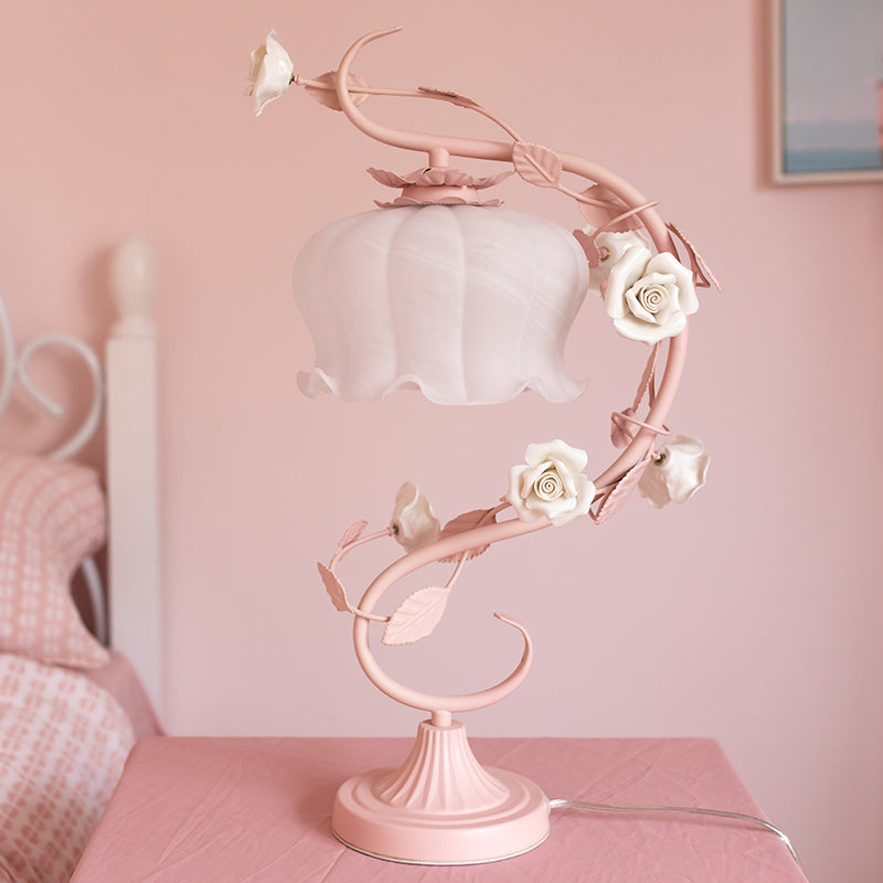Vintage Rose Table Lamp Floral Glass Shade Design - Product detail 4