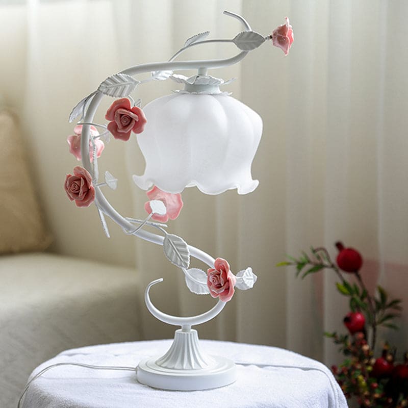 Romantic Table Lamp Rose Vine Design with Frosted Glass Shade - Product example