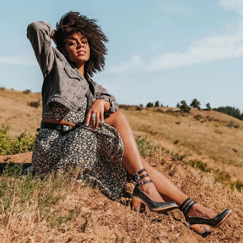 Vintage Block Heel Pumps  Red Leather Double Ankle Strap - Product detail 5