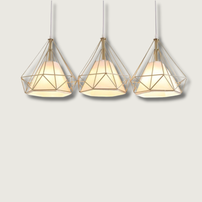 Geometric Pendant Light Gold Iron Frame With White Glass Shade - Product showcase