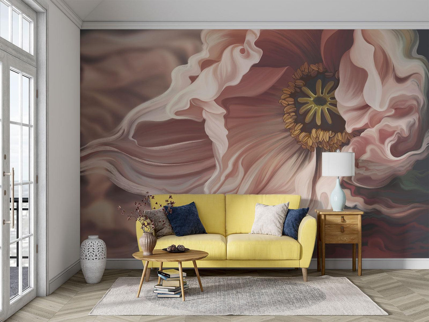 Floral Mural Wallpaper | Large Scale Pink Anemone Art
