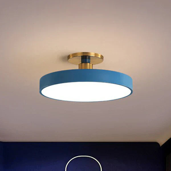 Modern Nordic Ceiling Light  Blue Disc LED Fixture - Detailed view