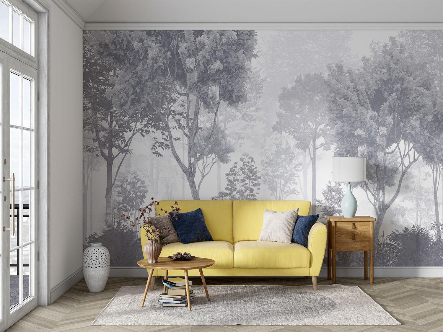 Forest Mural Wallpaper | Misty Grey Tree Landscape