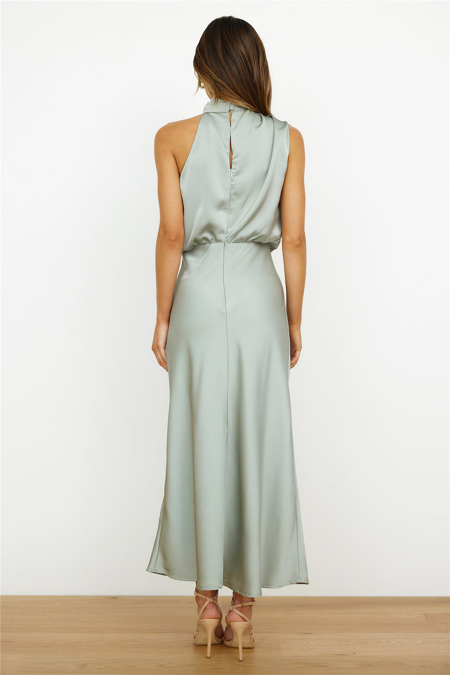 Emerald Evening Dress Draped High-Neck Satin Maxi - Product detail 4