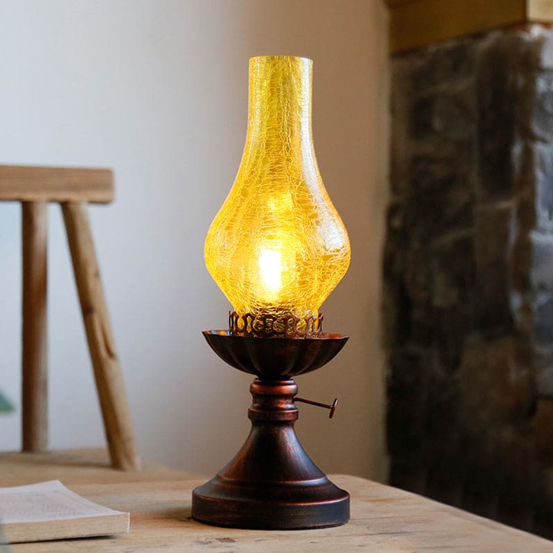 Vintage Glass Table Lamp Crackle Glass Kerosene Design - Detailed view