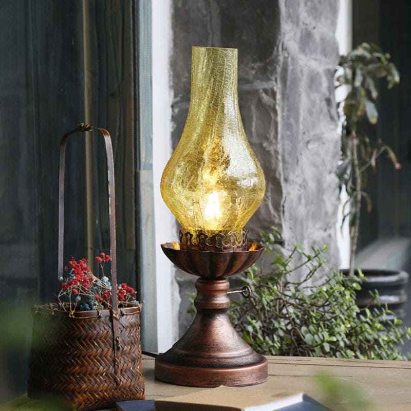 Vintage Glass Table Lamp Crackle Glass Kerosene Design - Product example