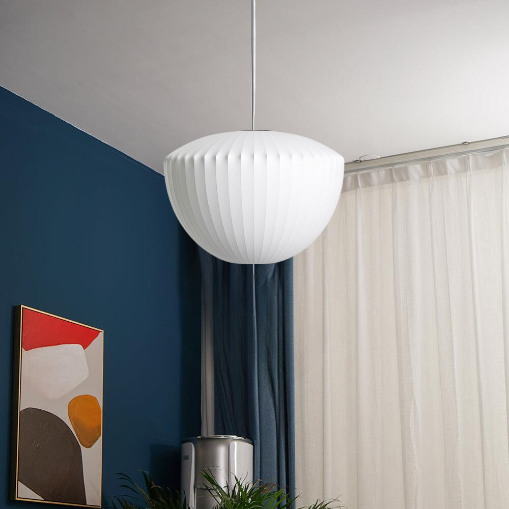 Modern Pendant Lamp Pleated White Silk Shade - Product showcase