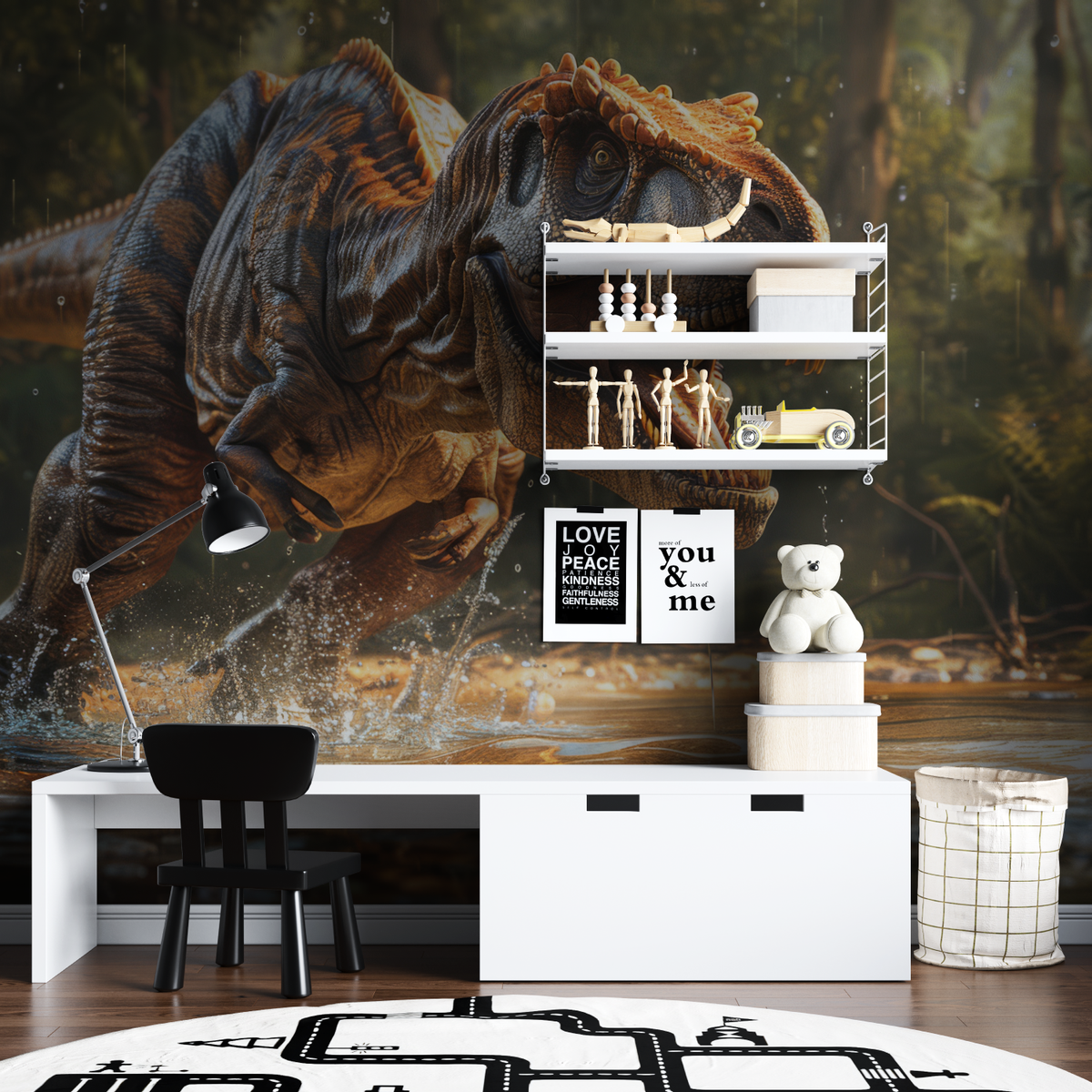 Dinosaur Mural Wallpaper | Fierce T-Rex in Wild Forest