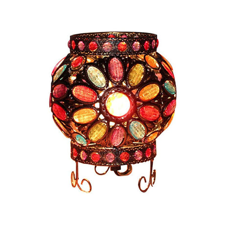 Moroccan Table Lamp  Bronze Metal with Colorful Beads - Product showcase