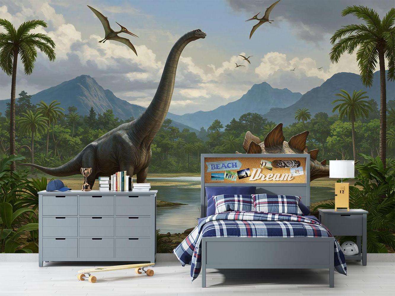 Dinosaurier Tapete | Jurassische Landschaft mit Brachiosaurus