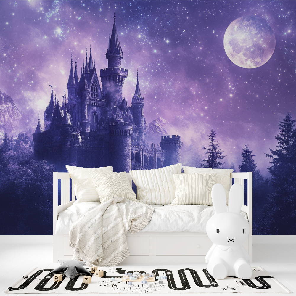 Castle Mural Wallpaper | Mystical Purple Night Sky
