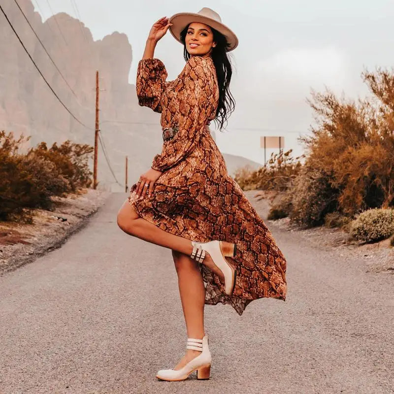 Vintage Block Heel Pumps  Red Leather Double Ankle Strap - Detailed view