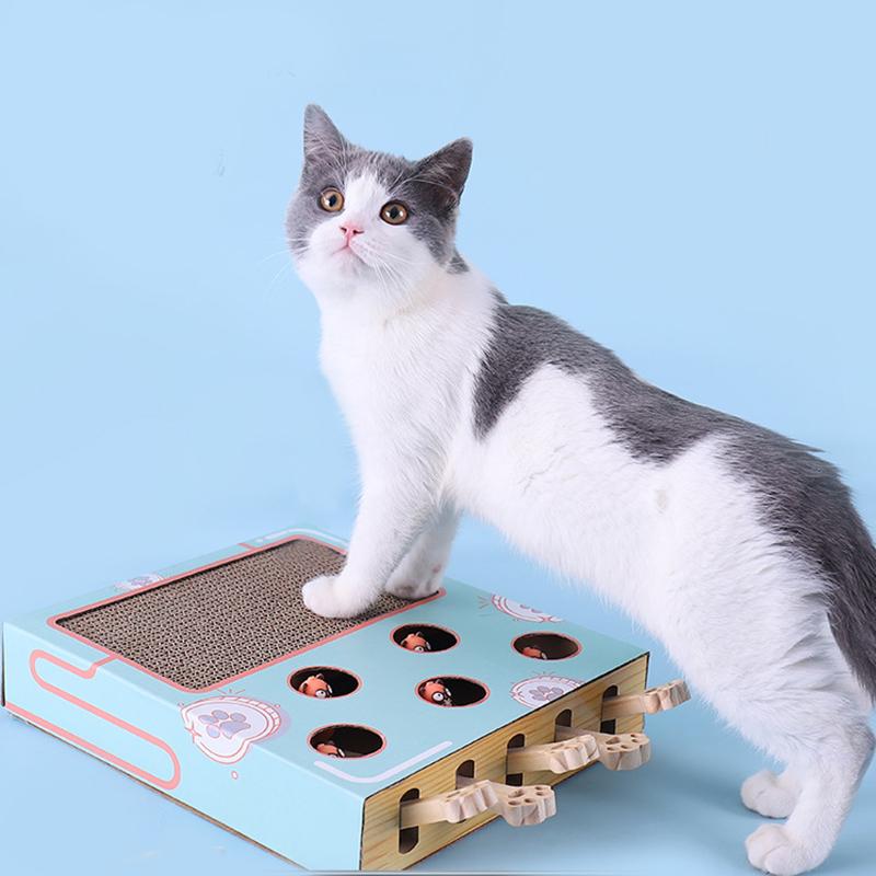 Interactive Cat Playground  3-in-1 Cardboard Scratch Post  Play Box - Detailed view