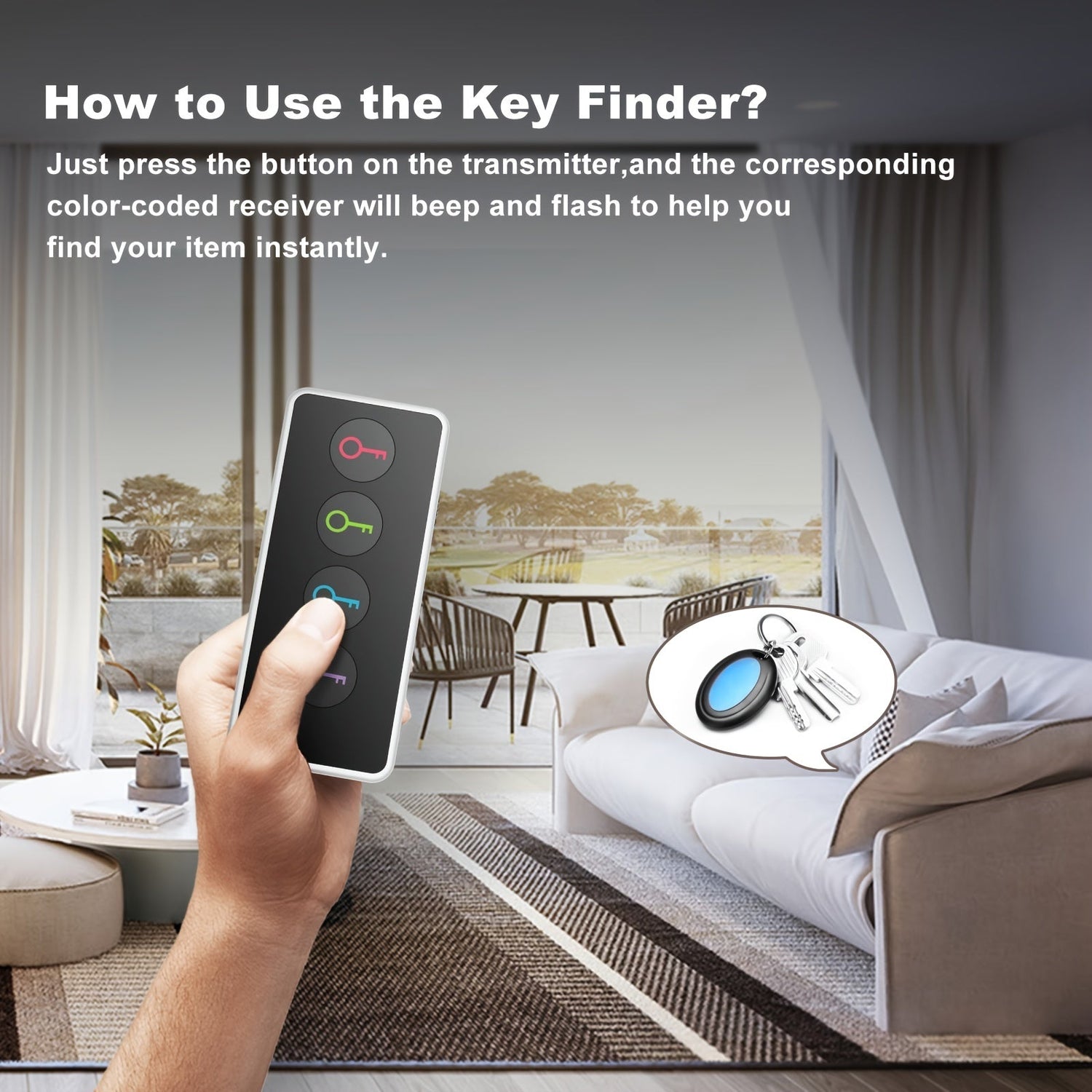 Smart Key Finder Set  4 Color-Coded Wireless Trackers with LED Alert - Product detail 4