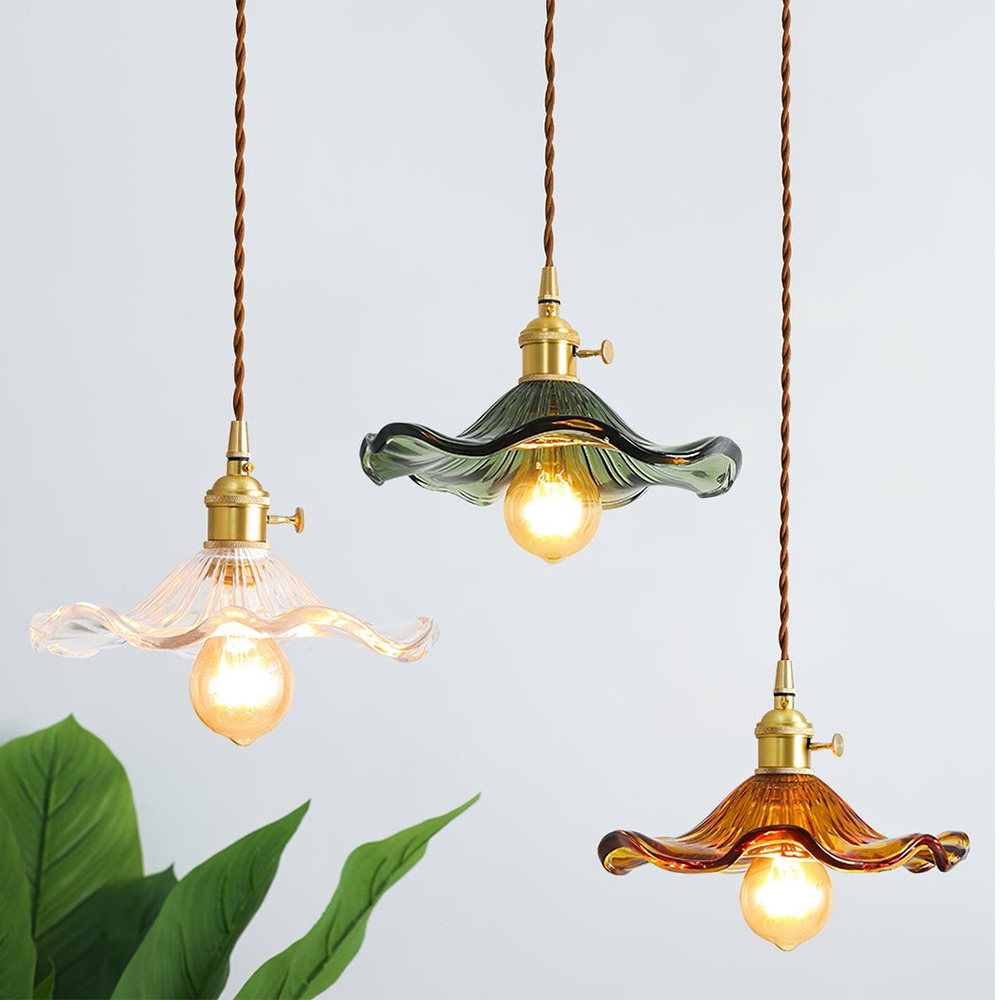 Floral Glass Pendant Light Wavy Petal Design - Product showcase