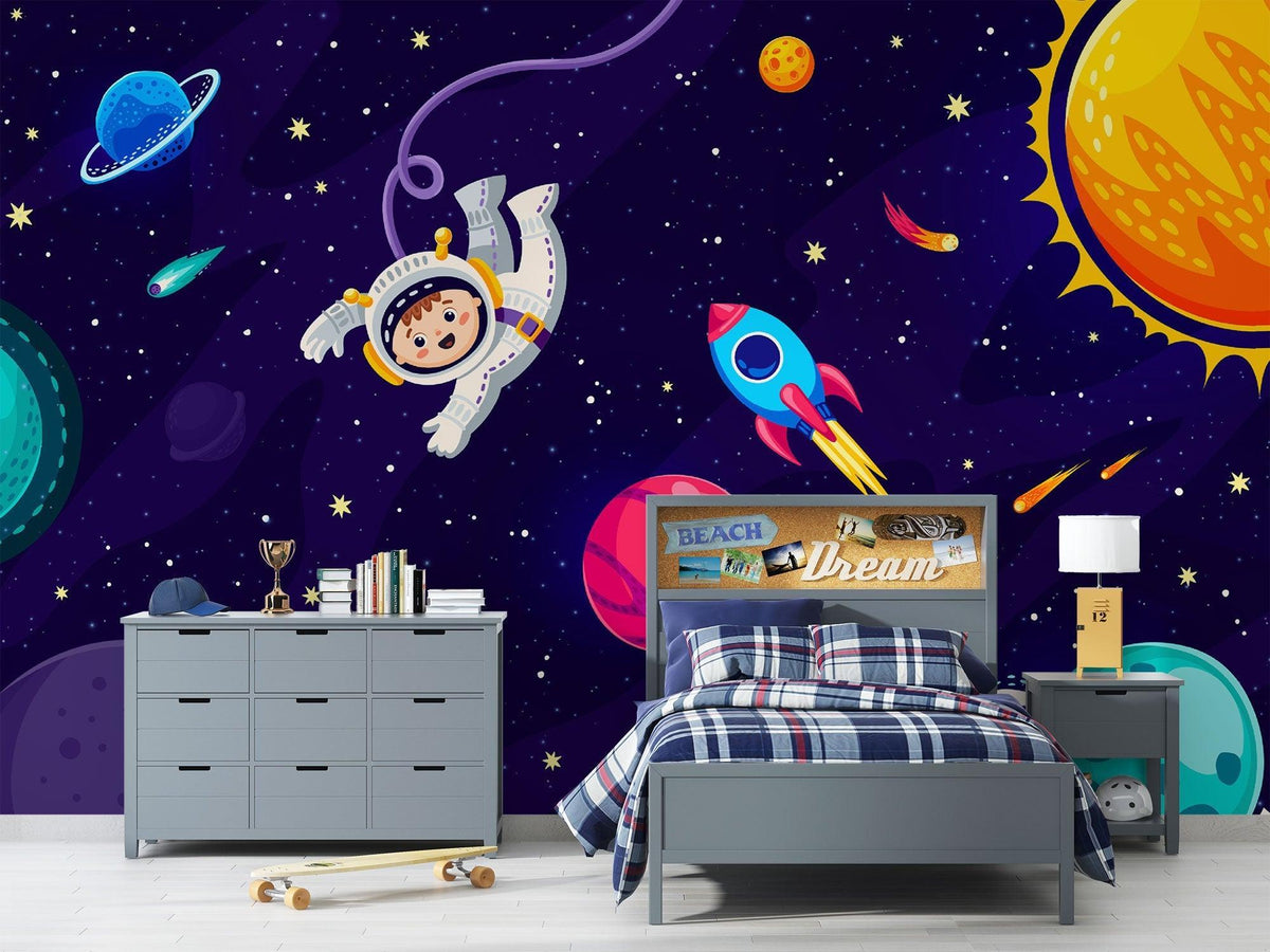 Space Mural Wallpaper | Astronaut Adventure with Planets