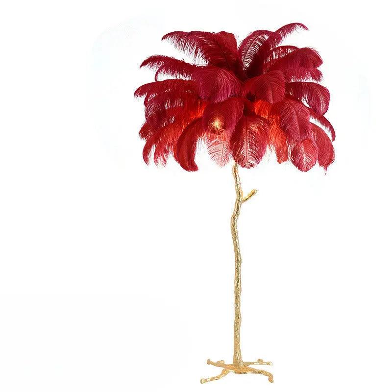 Nordic Feather Floor Lamp Pink Ostrich Plume Gold Stand - Product detail 8