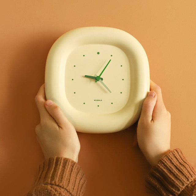 Minimalist Wall Clock  Soft Cream With Green Accents - Product showcase
