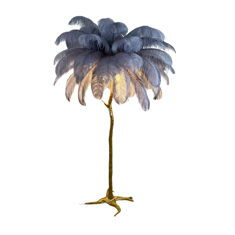 Nordic Feather Floor Lamp Pink Ostrich Plume Gold Stand - Product detail 14