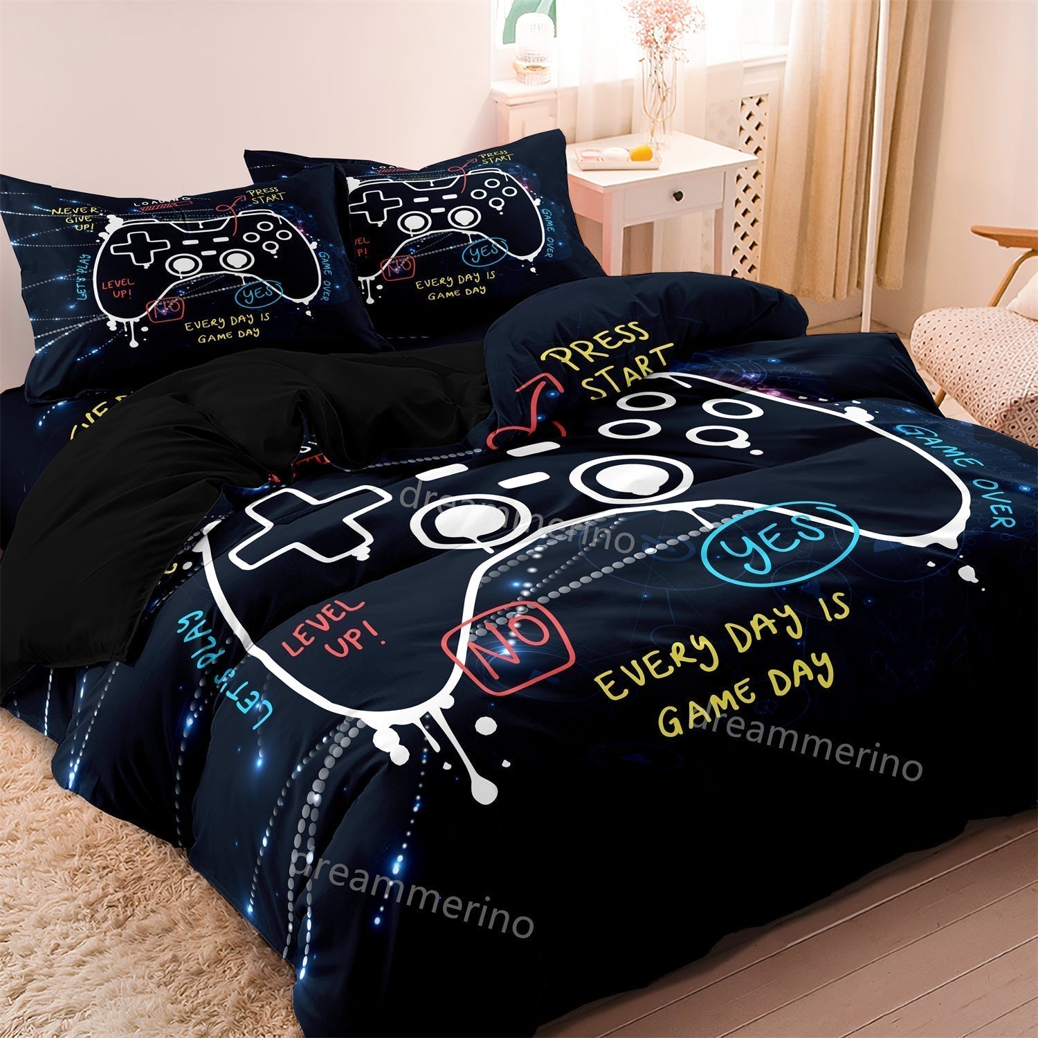 Gaming Duvet Cover Set  Controller Print Design - Detailed view