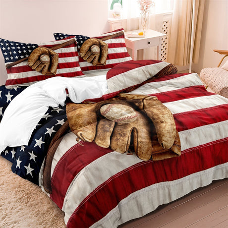 American Baseball Bedding Set  Vintage Glove Flag Design - Product detail 5