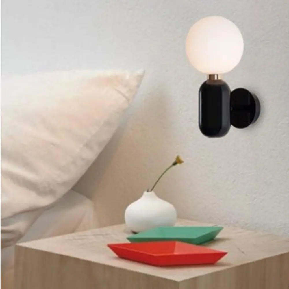 Modern Wall Light Black Metal Globe Sconce - Detailed view
