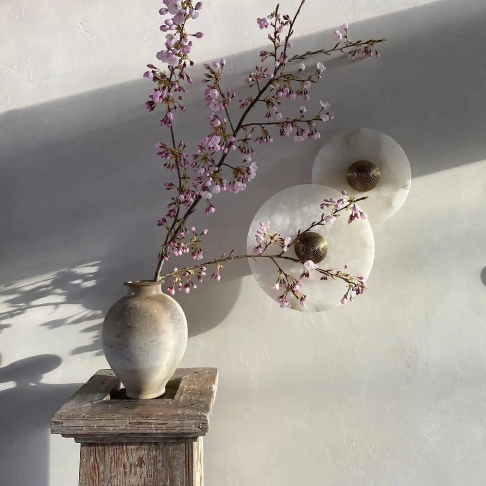 Modern Wall Light White Glass Disc with Bronze Center - Product example