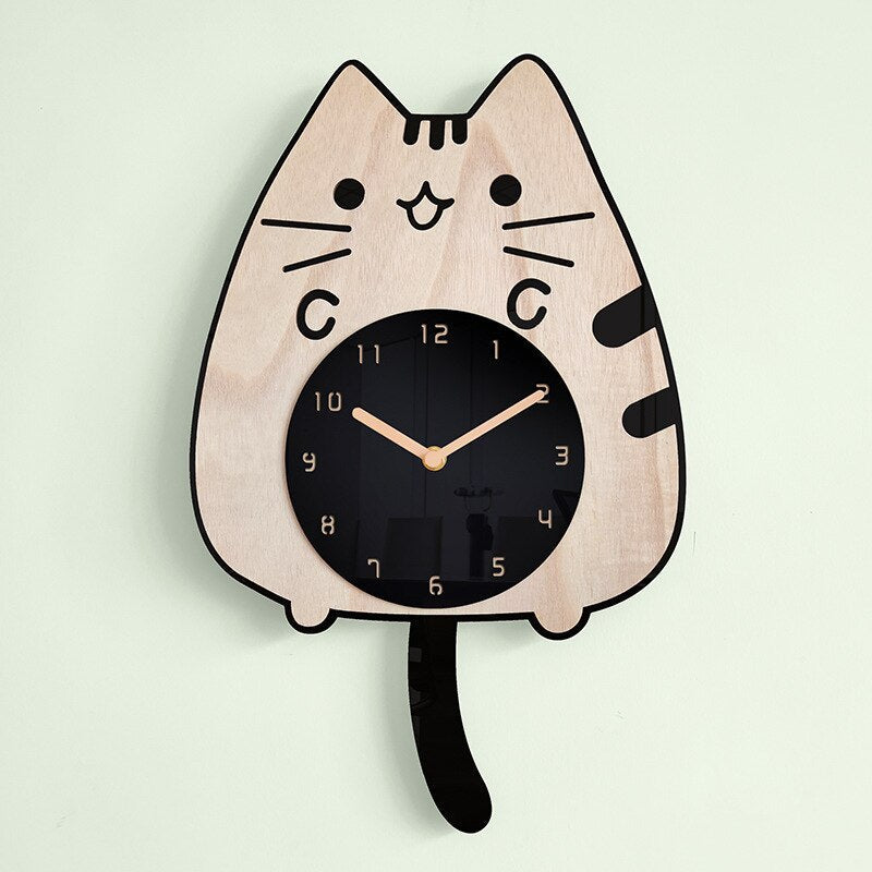 Cat Wall Clock  Swinging Tail Design - Detailed view