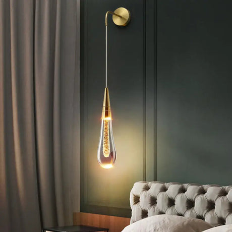 Modern Wall Sconce  Glass Teardrop With Gold Accents - Product showcase