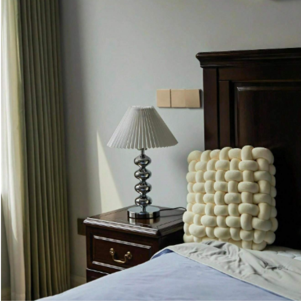 Chrome Table Lamp Pleated Shade Stacked Sphere Base - Detailed view