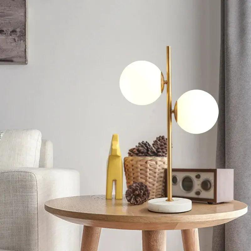 Modern Table Lamp Dual Globe Glass with Brass Stem - Product example
