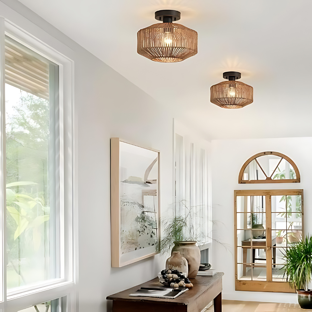 Rattan Ceiling Light Natural Woven Drum Shade - Product detail 5