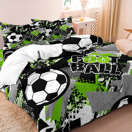 Football Duvet Cover Set  Soccer Pattern with Green Graffiti Design - Product detail 4