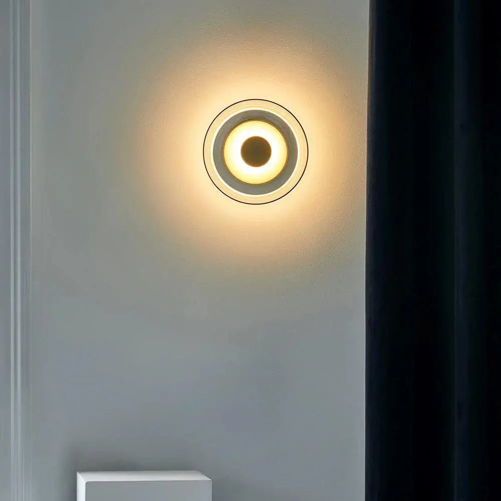 Modern Glass Wall Light  Clear Disc with Brass Accent - Detailed view