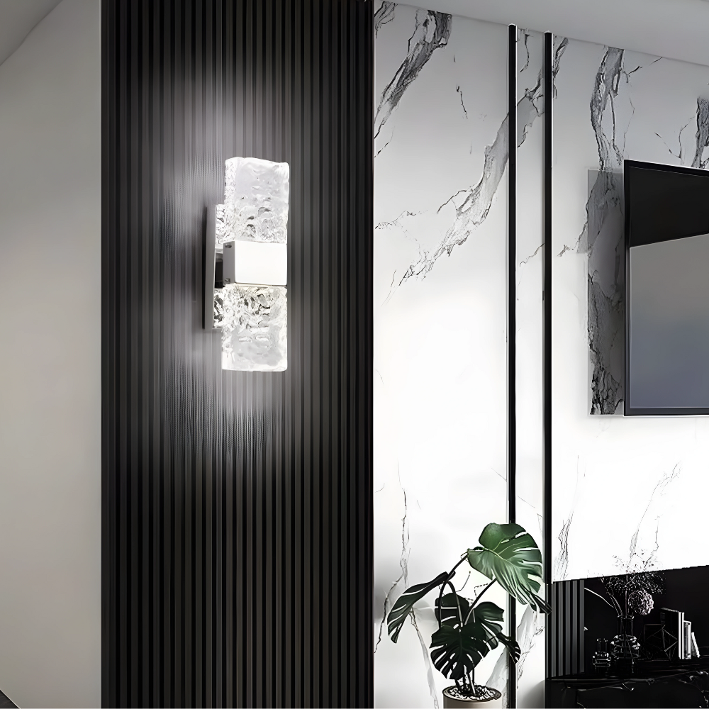 Modern Crystal Wall Light Textured Glass LED Sconce - Detailed view