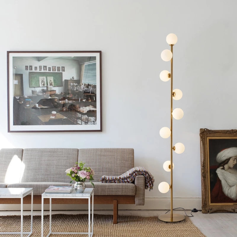 Modern Floor Lamp  Vertical Gold Spheres Design - Detailed view