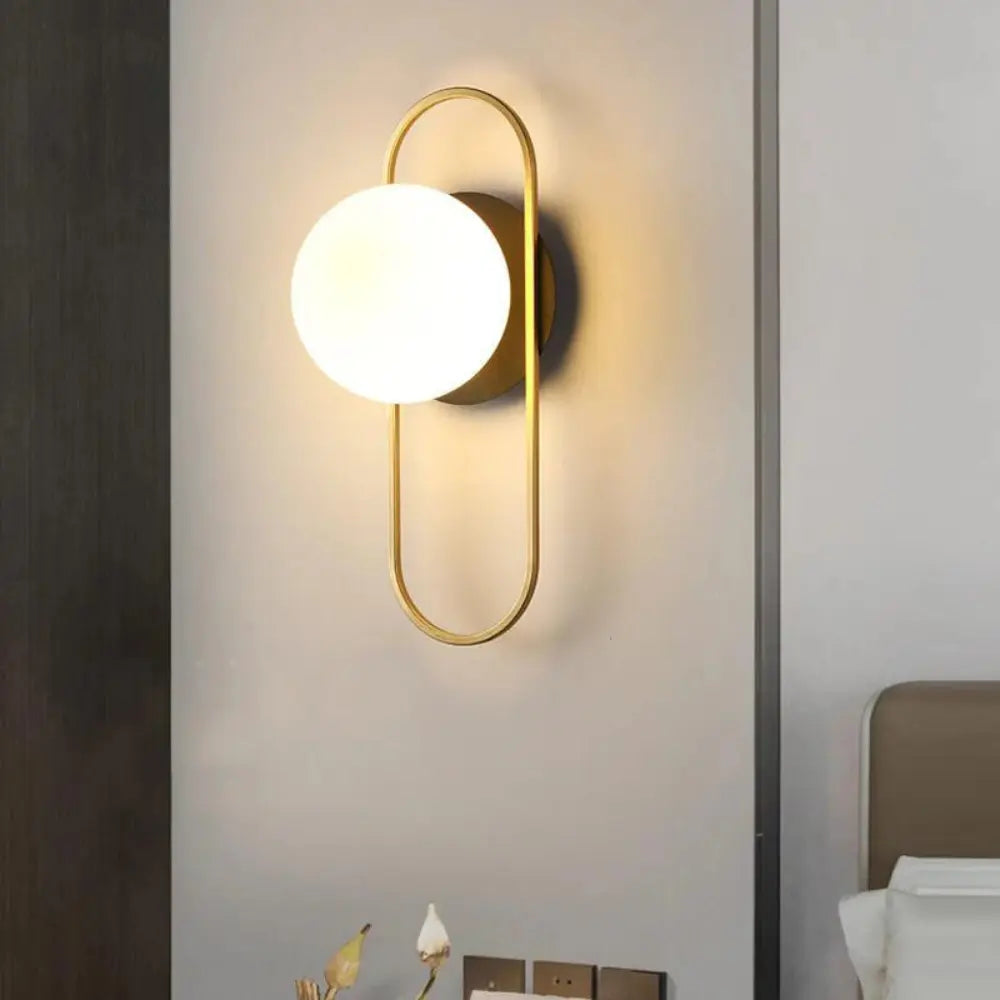 Modern Wall Sconce Brass Frame Globe Light - Detailed view