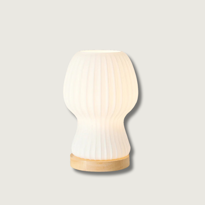 Modern Glass Table Lamp Folded Shade With Wood Base - Product showcase