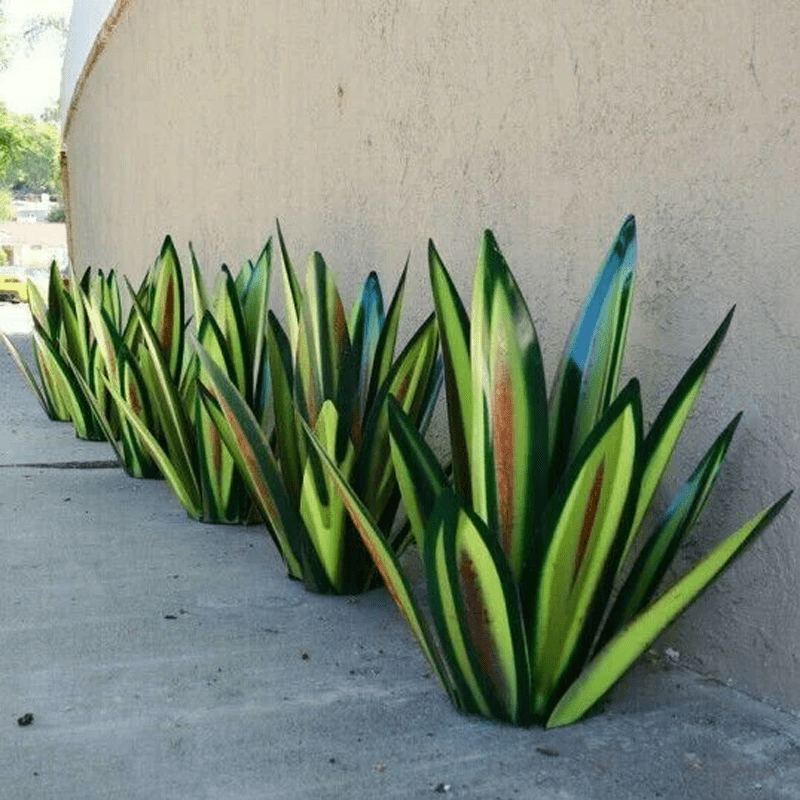 Metal Agave Garden Light  Turquoise Copper Outdoor Sculpture - Detailed view