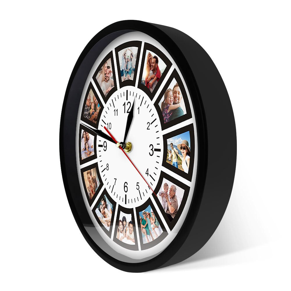 Personalized Photo Wall Clock  12 Frame Memory Collage Display - Detailed view